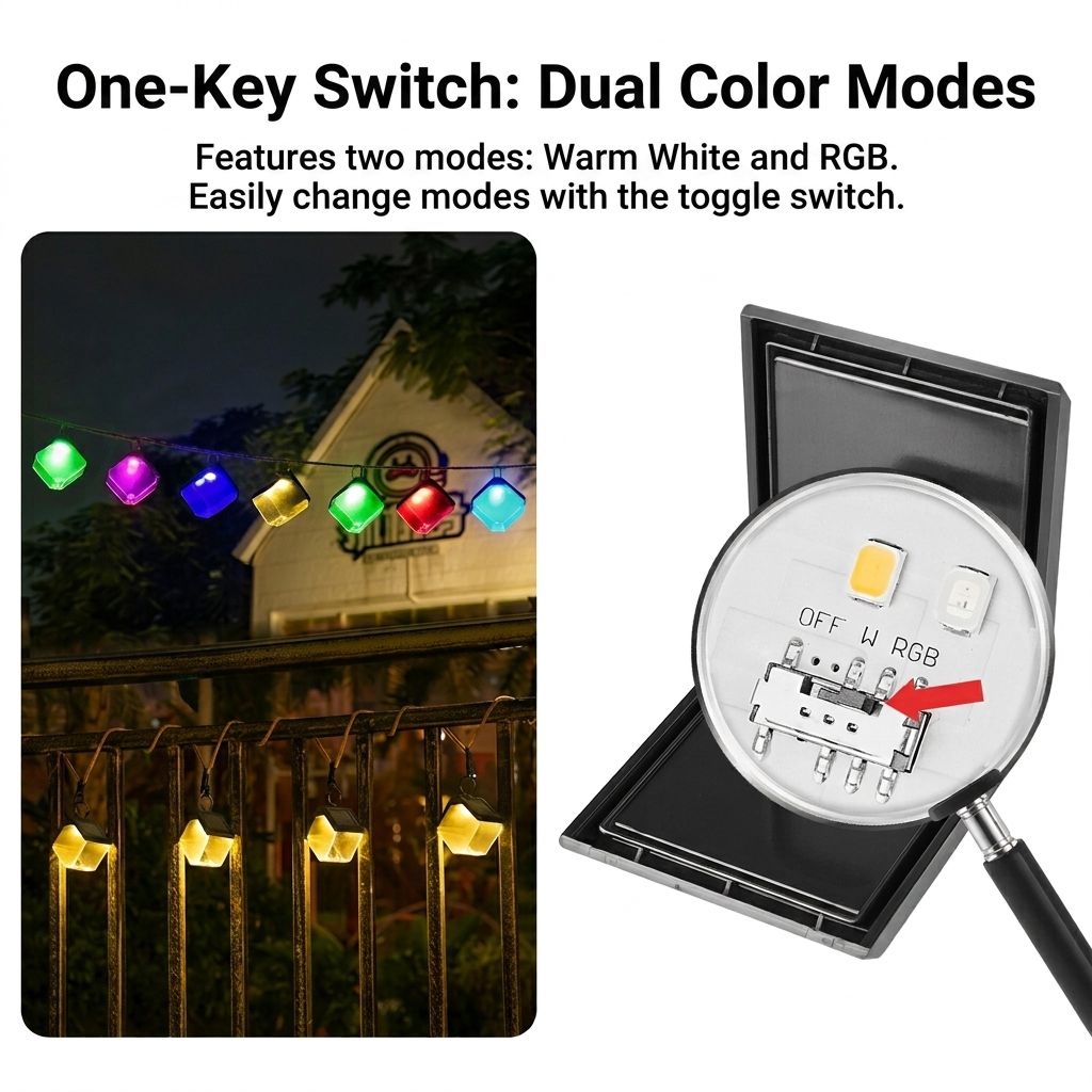 Solar Ice Brick Hanging Light with Auto Dusk-to-Dawn Sensor, IP65 Waterproof Outdoor Decorative Lantern for Garden, Patio, Fence, Courtyard, Campsite, and Pathway Ambient Lighting with Warm White & RGB Multi-Color Modes (2PCS Dual-Color（Warm+RGB）)