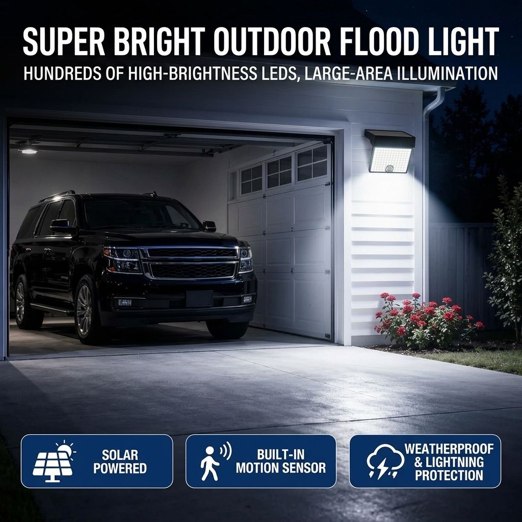 Solar Powered Outdoor LED Floodlight with Remote Control and Motion Sensor, Dual Charging via Solar and USB, Weatherproof Wall Light for Driveway Garden Patio, Choice of 6000K Daylight or 3000K Warm Glow (6000K White，2PCS)
