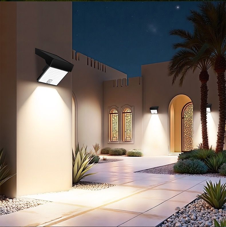 Solar Powered Outdoor LED Floodlight with Remote Control and Motion Sensor, Dual Charging via Solar and USB, Weatherproof Wall Light for Driveway Garden Patio, Choice of 6000K Daylight or 3000K Warm Glow (6000K White，2PCS)