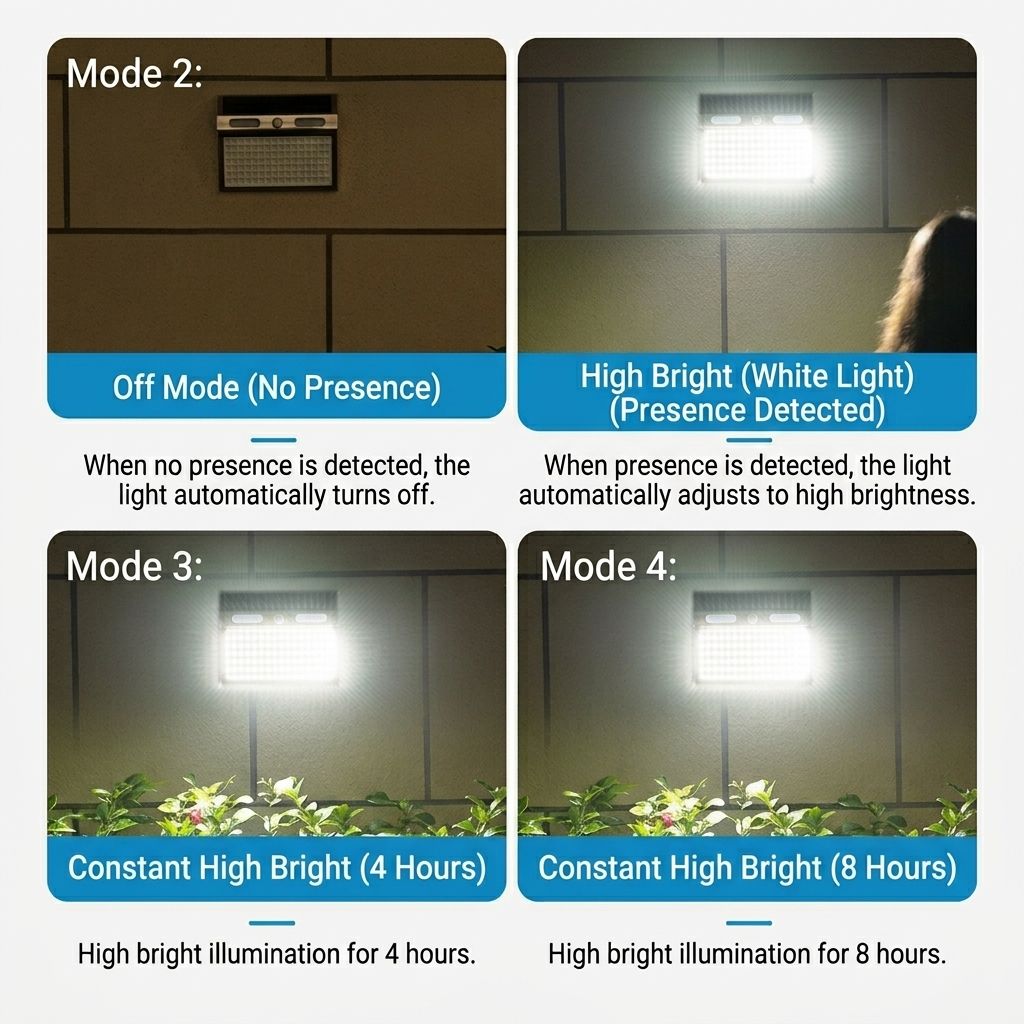 Solar Powered Motion Sensor Wall Light with Dual-Head LED Spotlight, IP65 Waterproof Outdoor Security Lamp for Patio, Doorway, Stairs, and Building Exterior, Auto On/Off at Dusk, 4 Adjustable Lighting Modes, Energy-Efficient and Weather-Resistant (4PCS)