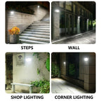 Solar Powered Motion Sensor Wall Light with Dual-Head LED Spotlight, IP65 Waterproof Outdoor Security Lamp for Patio, Doorway, Stairs, and Building Exterior, Auto On/Off at Dusk, 4 Adjustable Lighting Modes, Energy-Efficient and Weather-Resistant (4PCS)