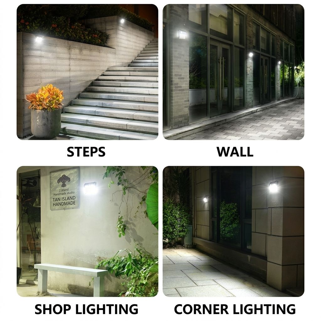 Solar Powered Motion Sensor Wall Light with Dual-Head LED Spotlight, IP65 Waterproof Outdoor Security Lamp for Patio, Doorway, Stairs, and Building Exterior, Auto On/Off at Dusk, 4 Adjustable Lighting Modes, Energy-Efficient and Weather-Resistant (4PCS)