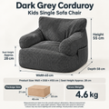 Kids Single Sofa Chair with Corduroy Fabric and Storage Pocket, Cozy Bean Bag Lounger for Children Bedroom and Home Reading Nook (DarkGrey)