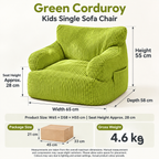 Kids Single Sofa Chair with Corduroy Fabric and Storage Pocket, Cozy Bean Bag Lounger for Children Bedroom and Home Reading Nook (Green)