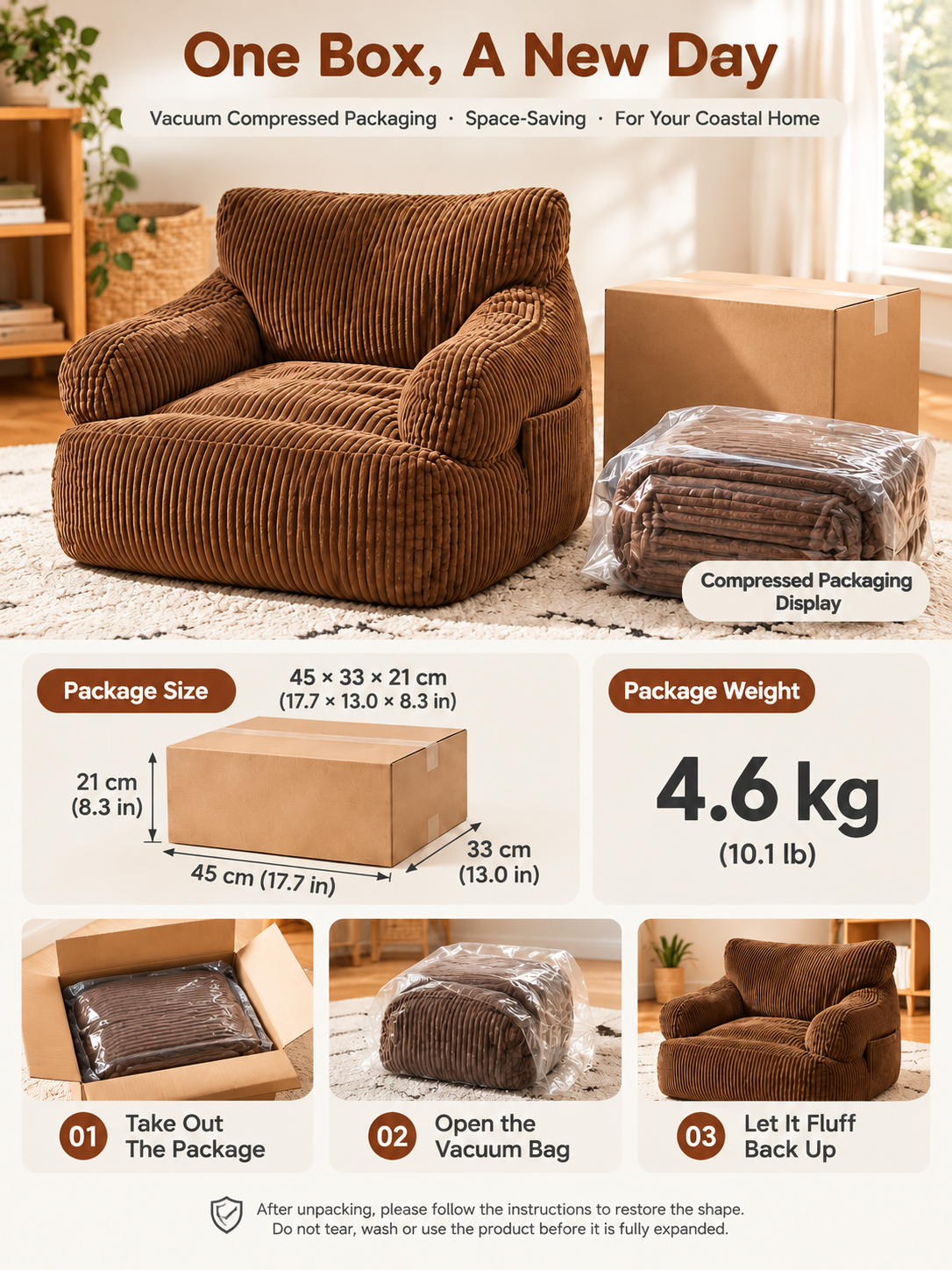Kids Single Sofa Chair with Corduroy Fabric and Storage Pocket, Cozy Bean Bag Lounger for Children Bedroom and Home Reading Nook (Green)
