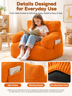 Kids Single Sofa Chair with Corduroy Fabric and Storage Pocket, Cozy Bean Bag Lounger for Children Bedroom and Home Reading Nook (Green)