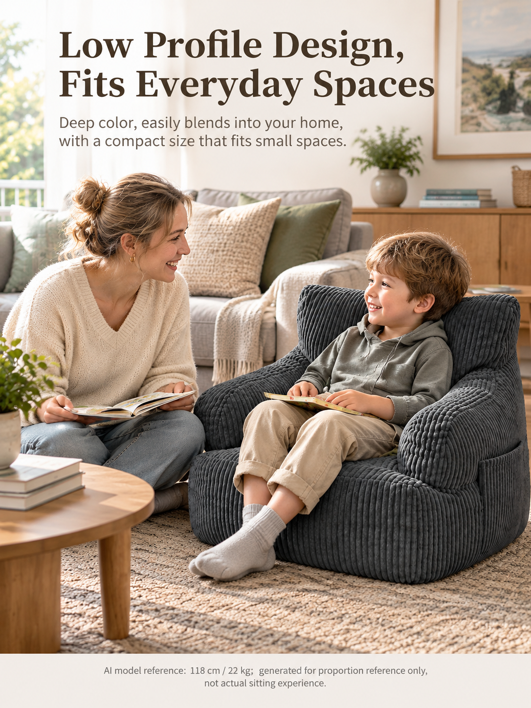 Kids Single Sofa Chair with Corduroy Fabric and Storage Pocket, Cozy Bean Bag Lounger for Children Bedroom and Home Reading Nook (Green)