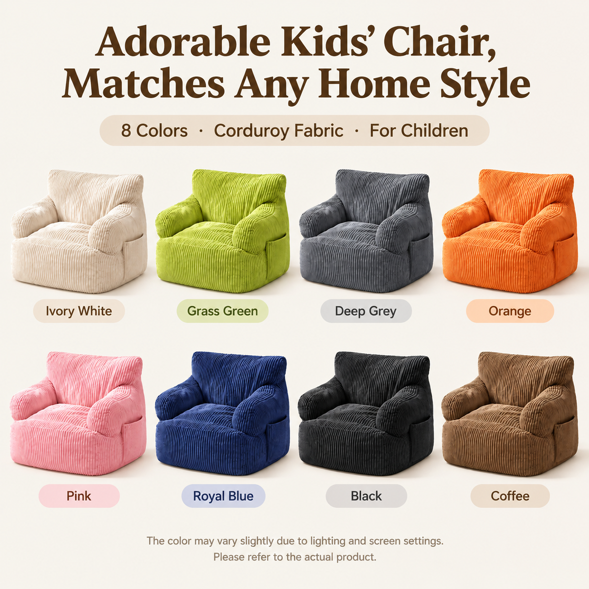 Kids Single Sofa Chair with Corduroy Fabric and Storage Pocket, Cozy Bean Bag Lounger for Children Bedroom and Home Reading Nook (Green)