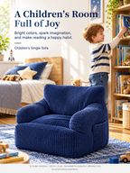 Kids Single Sofa Chair with Corduroy Fabric and Storage Pocket, Cozy Bean Bag Lounger for Children Bedroom and Home Reading Nook (Ivory)