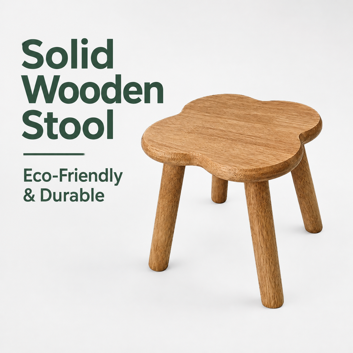 Versatile Solid Wood Low Stool with Flower-Shaped Seat for Entryway, Living Room, Patio, and Kids' Seating (Natural, S(24*24*24cm))
