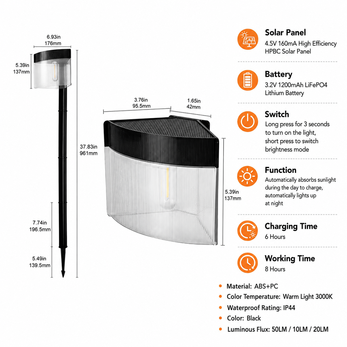 Solar Powered Outdoor Wall Lamp with Radar Motion Sensor, Dual Installation as Wall Mount or Ground Spike, Rechargeable Garden Path Light, Warm White Glow for Patio, Lawn, and Entryway Illumination (Warm Light, 2PCS)