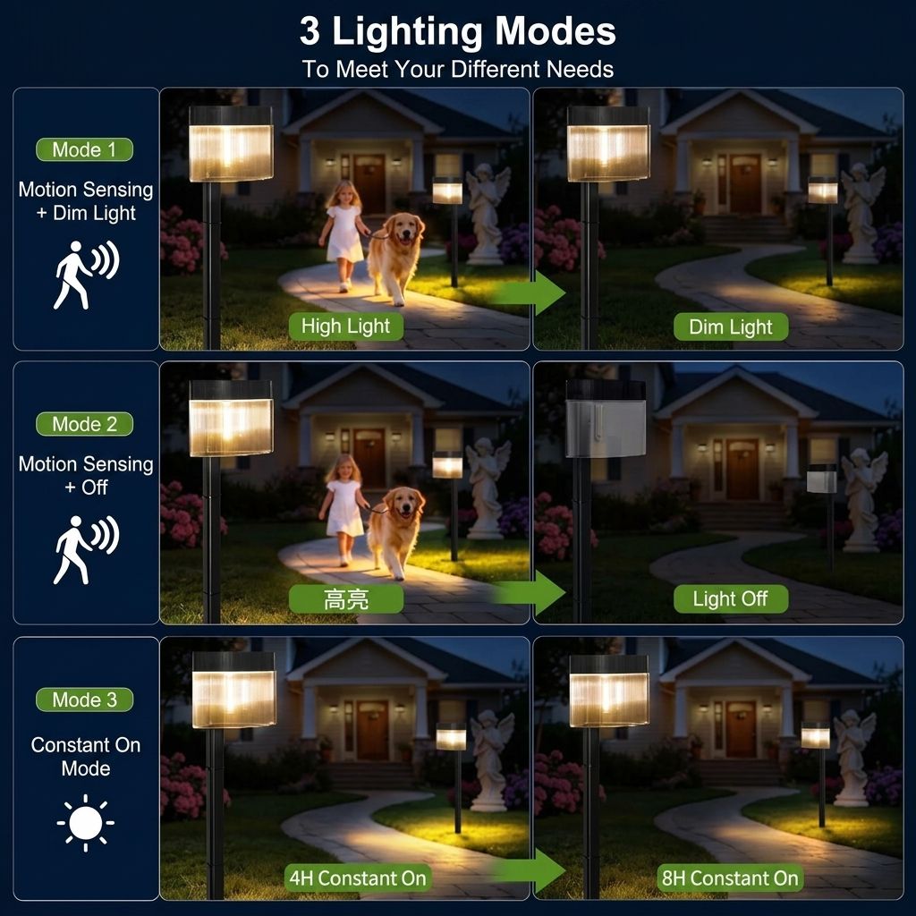 Solar Powered Outdoor Wall Lamp with Radar Motion Sensor, Dual Installation as Wall Mount or Ground Spike, Rechargeable Garden Path Light, Warm White Glow for Patio, Lawn, and Entryway Illumination (White Light, 4PCS)