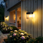 Solar Powered Outdoor Wall Lamp with Radar Motion Sensor, Dual Installation as Wall Mount or Ground Spike, Rechargeable Garden Path Light, Warm White Glow for Patio, Lawn, and Entryway Illumination (White Light, 4PCS)