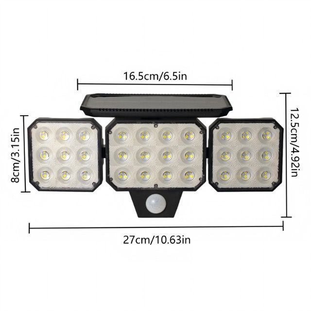 120-LED Solar Motion Sensor Outdoor Wall Light, 3 Adjustable Heads with 270° Coverage, 800 Lumens Super Bright, 3 Modes Security Lighting for Garage, Yard, Pathway and Fence (2PCS)
