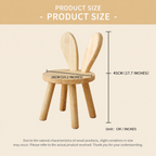 Cute Bunny Ear Solid Wood Stool for Kids, Natural Finish Children's Chair for Living Room Playroom Bedroom, Decorative Nursery Furniture (Natural)