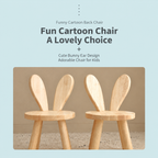 Cute Bunny Ear Solid Wood Stool for Kids, Natural Finish Children's Chair for Living Room Playroom Bedroom, Decorative Nursery Furniture (Natural)
