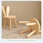 Cute Bunny Ear Solid Wood Stool for Kids, Natural Finish Children's Chair for Living Room Playroom Bedroom, Decorative Nursery Furniture (Natural)