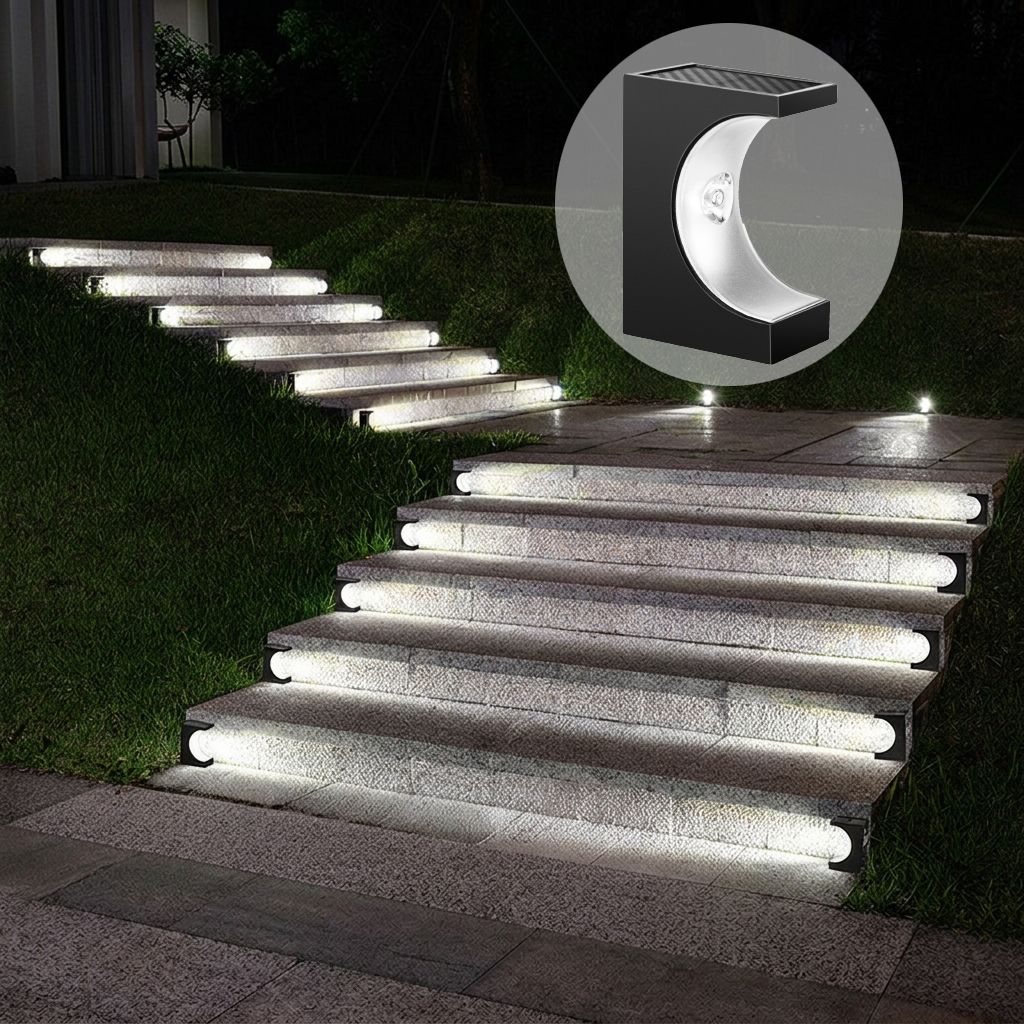 Solar Crescent Moon Step Light with Monocrystalline Silicon Panel, ABS & PS Construction, IP65 Waterproof, 3000K Warm White or 6000K Cool White Options for Outdoor Garden Paths, Driveways, and Wooden Deck Stairs (24PCS, Cool White Light)