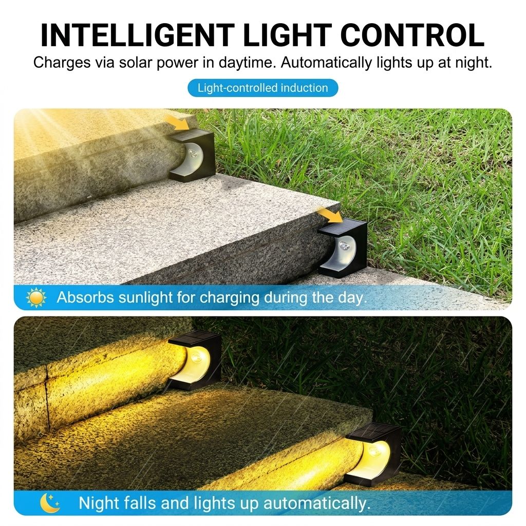 Solar Crescent Moon Step Light with Monocrystalline Silicon Panel, ABS & PS Construction, IP65 Waterproof, 3000K Warm White or 6000K Cool White Options for Outdoor Garden Paths, Driveways, and Wooden Deck Stairs (24PCS, Cool White Light)