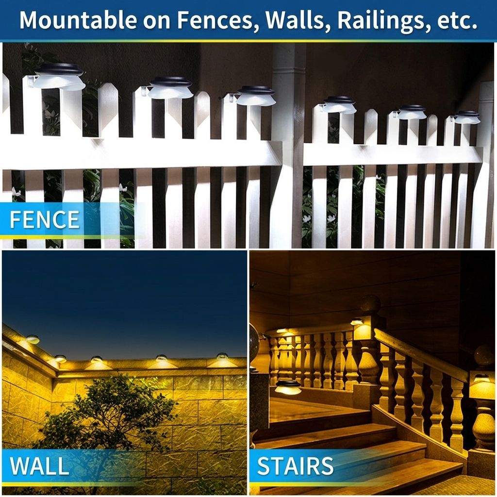Solar Powered Fence Light with Durable ABS+PC Housing, Monocrystalline Silicon Panel, and Adjustable Mounting Clip for Outdoor Garden, Patio, Deck, and Walkway Illumination in Warm White or Cool White (16PCS, Black Housing‑Cool White Light)