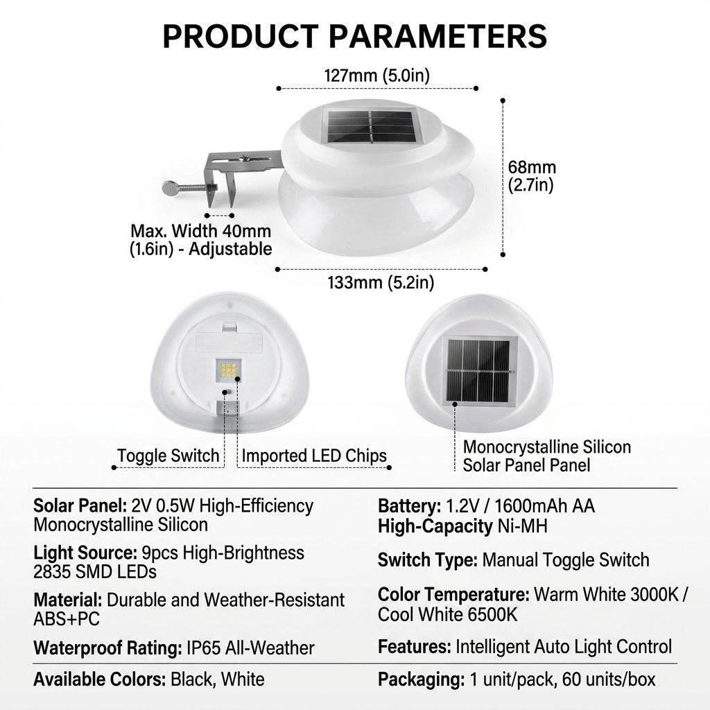 Solar Powered Fence Light with Durable ABS+PC Housing, Monocrystalline Silicon Panel, and Adjustable Mounting Clip for Outdoor Garden, Patio, Deck, and Walkway Illumination in Warm White or Cool White (16PCS, White Housing‑Warm White Light)