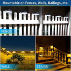Solar Powered Fence Light with Durable ABS+PC Housing, Monocrystalline Silicon Panel, and Adjustable Mounting Clip for Outdoor Garden, Patio, Deck, and Walkway Illumination in Warm White or Cool White (4PCS, Black Housing‑Warm White Light)