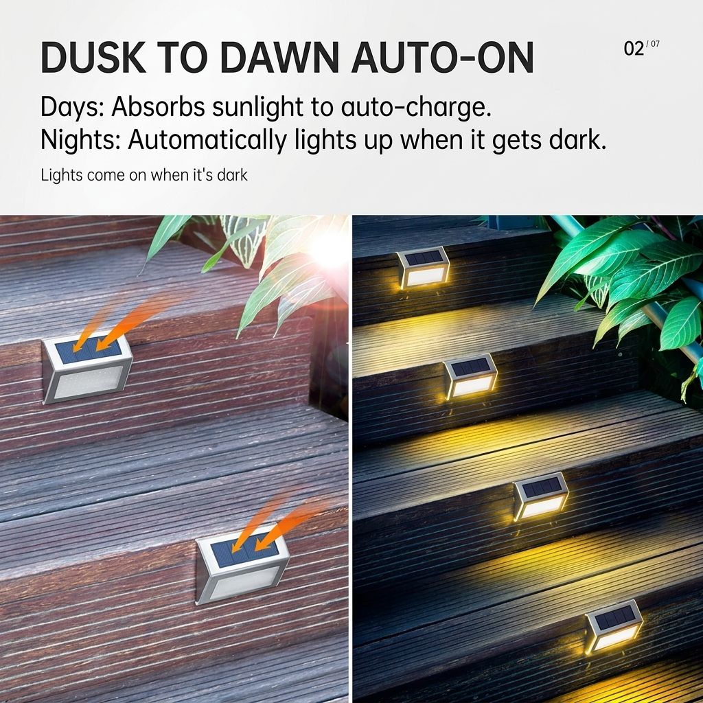 Solar Powered Step Lights for Outdoor Stairs, Stainless Steel & ABS Waterproof LED Step Light with Auto On/Off, Warm White or Cool White Options for Garden, Patio, Walkway, and Fence Night Illumination (6PCS, 3000K Warm White)
