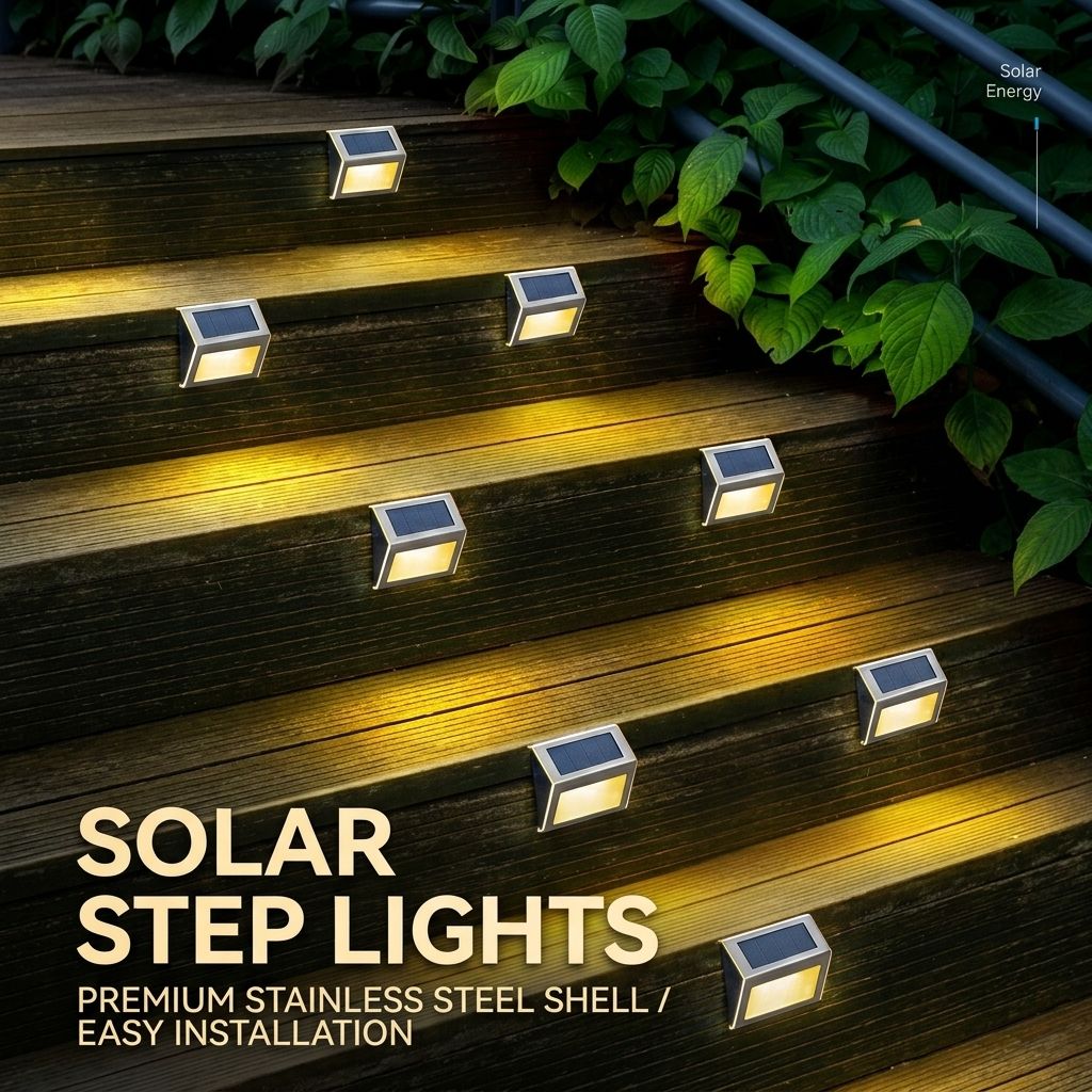 Solar Powered Step Lights for Outdoor Stairs, Stainless Steel & ABS Waterproof LED Step Light with Auto On/Off, Warm White or Cool White Options for Garden, Patio, Walkway, and Fence Night Illumination (6PCS, 6000K Cool White)
