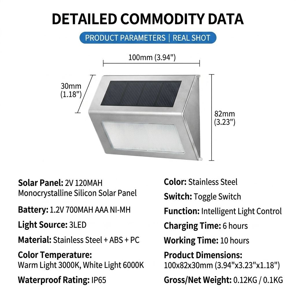 Solar Powered Step Lights for Outdoor Stairs, Stainless Steel & ABS Waterproof LED Step Light with Auto On/Off, Warm White or Cool White Options for Garden, Patio, Walkway, and Fence Night Illumination (6PCS, 6000K Cool White)