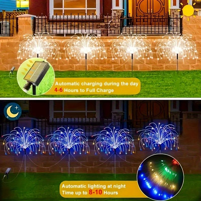 Black Solar Garden Lights Dandelion LED Lights Colorful Outdoor Lights 4-Pack Garden