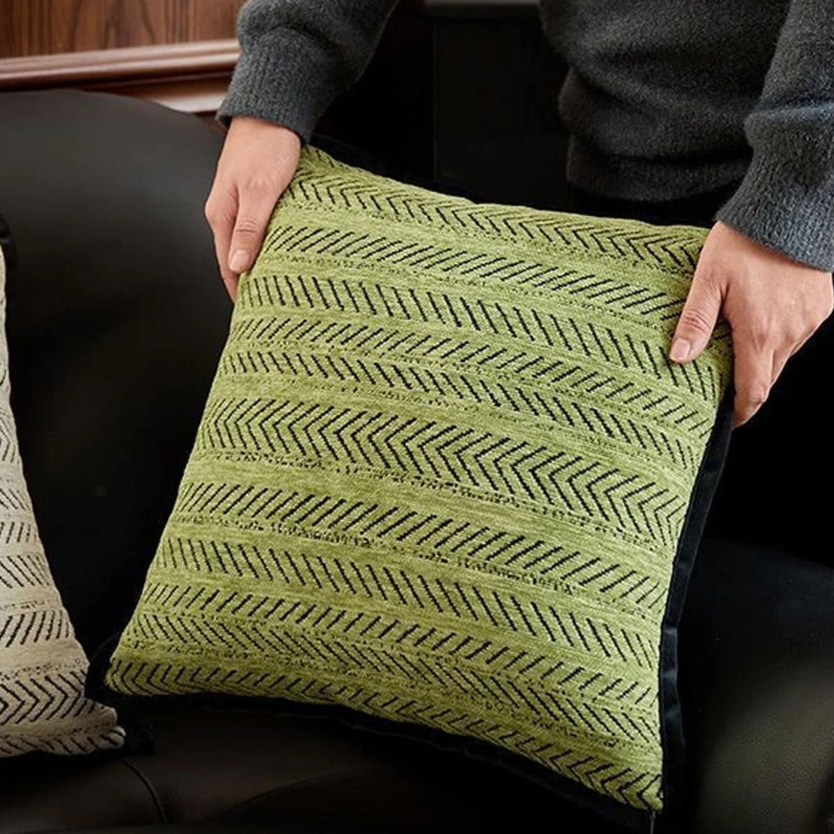 Throw Pillow Covers - Pack of 2 Pillows - Light Green 17.7X17.7 Inch- Indian Jacquard Cover-Cover Only