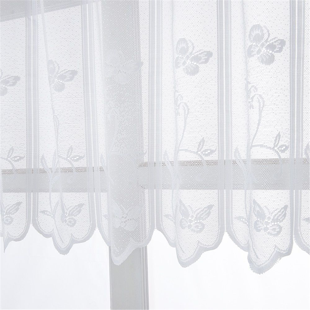 2 Pcs Rod Pocket polyester Curtain White Mesh Window Kitchen Embroidery Floral Voile Curtain forKitchen Cafe Dinning Bath Room, 130*45cm（Only curtains）
