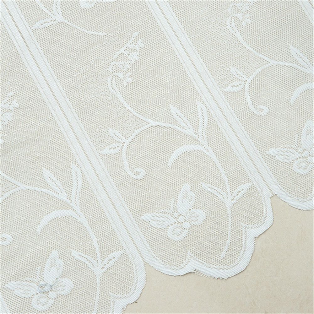 2 Pcs Rod Pocket polyester Curtain White Mesh Window Kitchen Embroidery Floral Voile Curtain forKitchen Cafe Dinning Bath Room, 130*45cm（Only curtains）