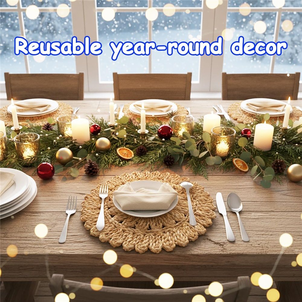 12" Set of 4 Round Corn Husk Placemats | Boho Woven Rattan Table Mats | for Wedding, Party, Christmas, Events