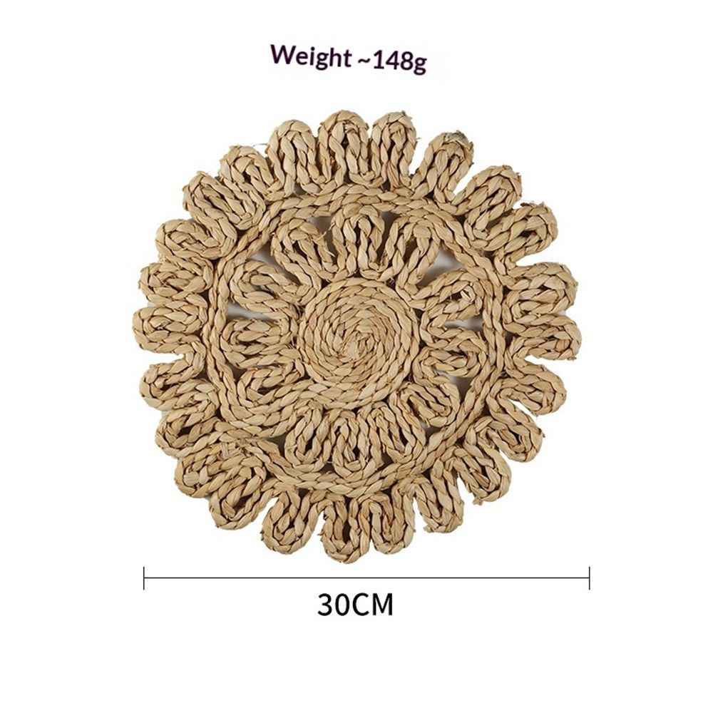 12" Set of 4 Round Corn Husk Placemats | Boho Woven Rattan Table Mats | for Wedding, Party, Christmas, Events