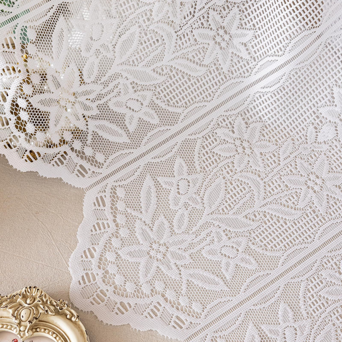 Home Designs Single White Kitchen, Flower Lace Kitchen Curtain for Floral Decor, Semi Sheer Scalloped Floral Embroidered Over Sink Cafe Curtain, Window Short Small Drapes (Only curtains,51x18 in)
