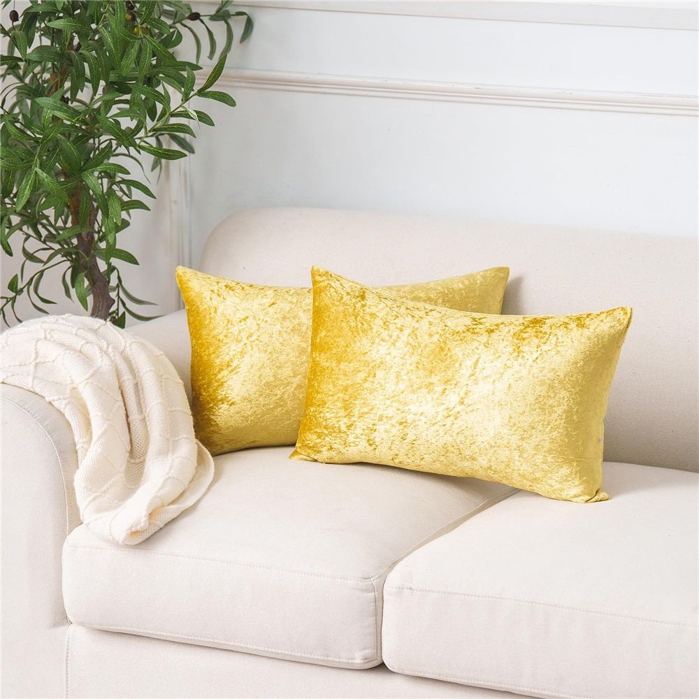 Set of 2 Gold Throw Pillow Covers Super Soft Pillows Lumbar Modern Rectangle Decorative Bed Pillow Cover for Couch Patio, 12x20 inches, Gold（Only pillow cover）