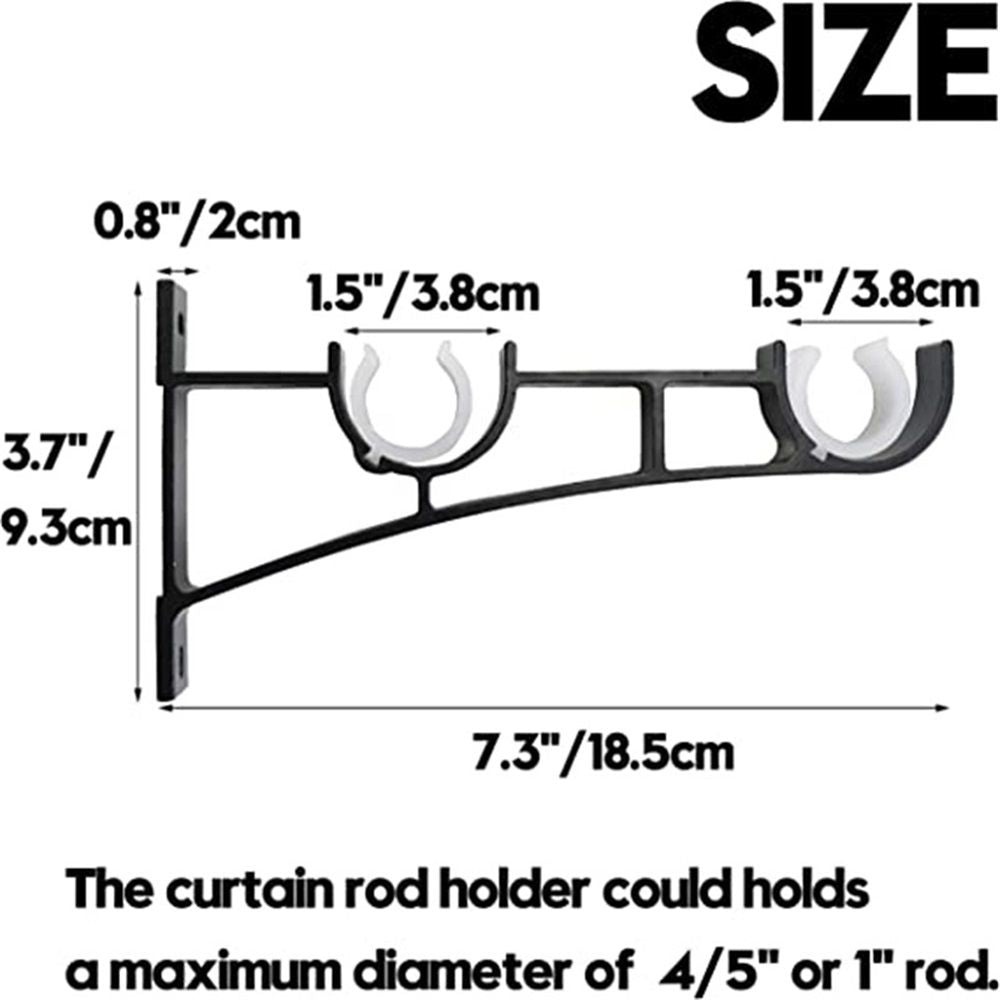 Set of 4 Curtain Rod Bracket, Double Curtain Rod Holders Heavy Duty Curtain Rod Hooks for Wall Black Drapery Rod Brackets for 1 Inch Rods