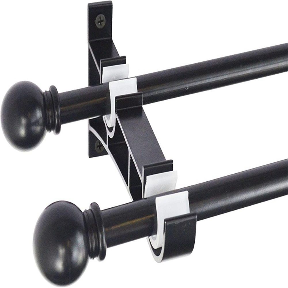 Set of 4 Curtain Rod Bracket, Double Curtain Rod Holders Heavy Duty Curtain Rod Hooks for Wall Black Drapery Rod Brackets for 1 Inch Rods
