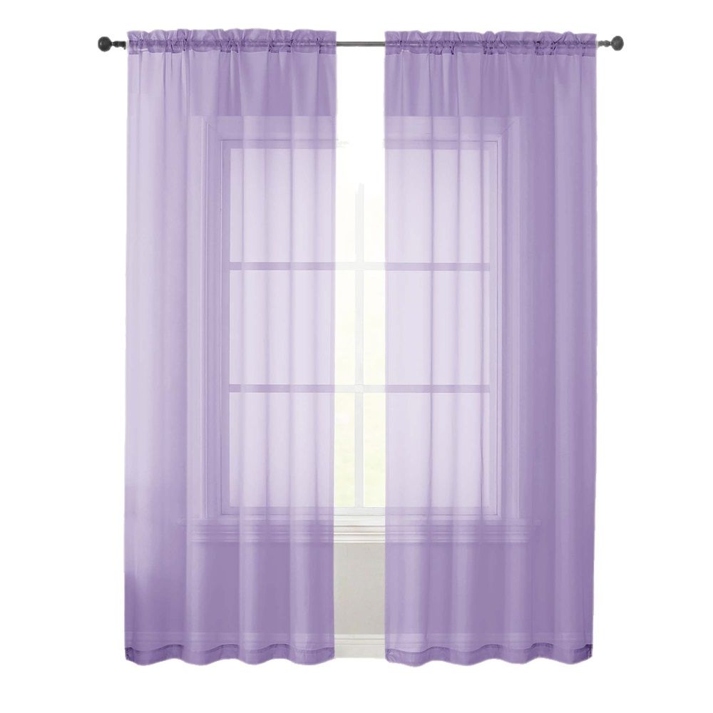 2 set Lavender Sheer Curtains 96 Inches Long, Light Filtering Light Purple Rod Pocket Solid Color Window Sheer Curtain Panels, Elegant Curtains & Drapes for Living Room, 42" W