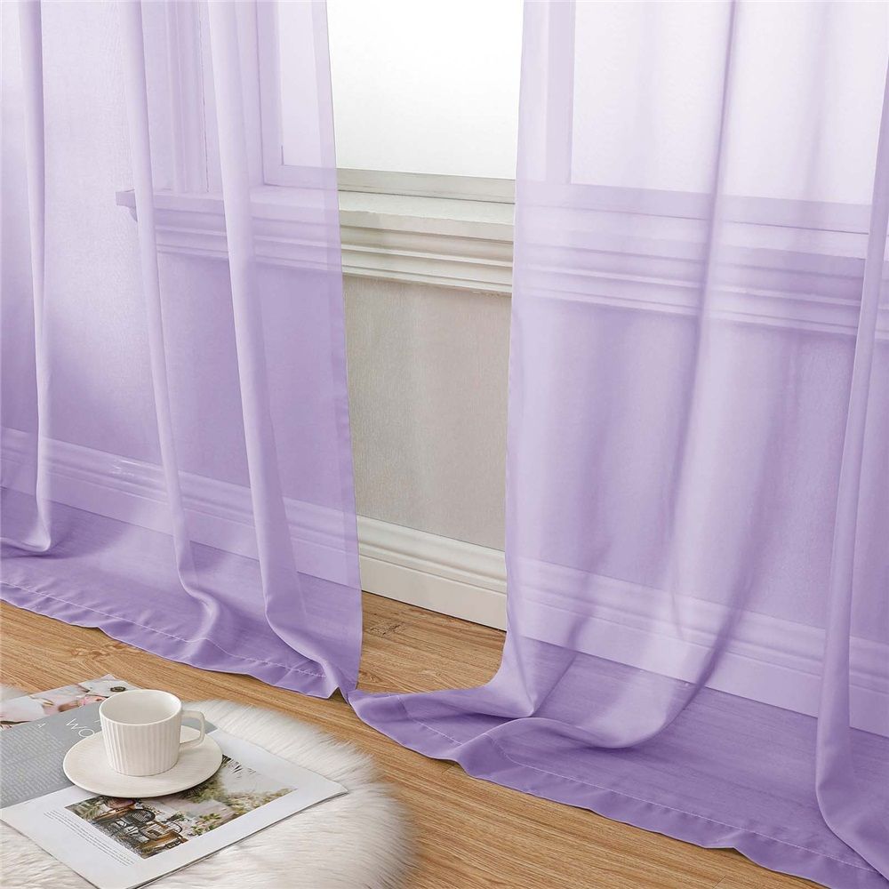 2 set Lavender Sheer Curtains 96 Inches Long, Light Filtering Light Purple Rod Pocket Solid Color Window Sheer Curtain Panels, Elegant Curtains & Drapes for Living Room, 42" W