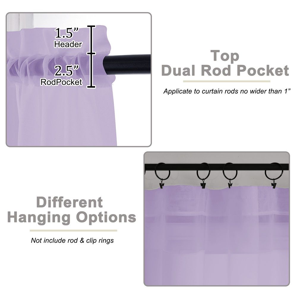 2 set Lavender Sheer Curtains 96 Inches Long, Light Filtering Light Purple Rod Pocket Solid Color Window Sheer Curtain Panels, Elegant Curtains & Drapes for Living Room, 42" W
