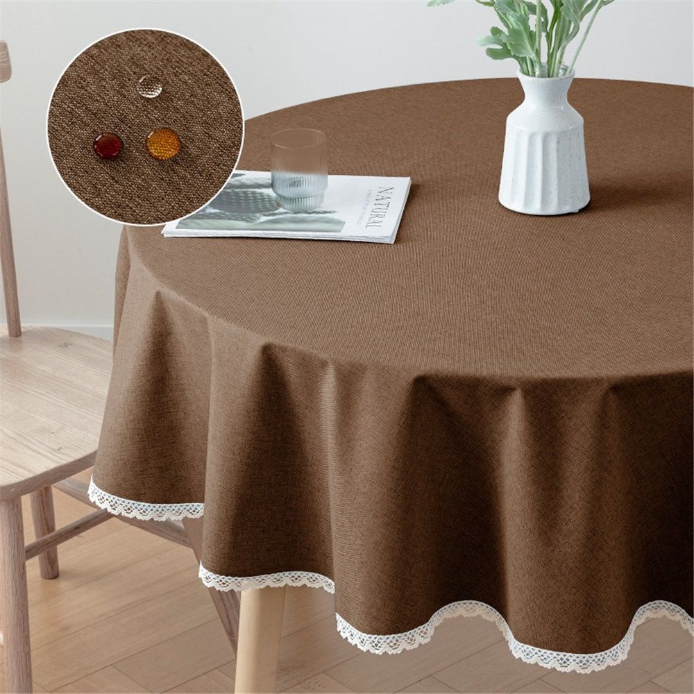 Round Tablecloth - 55 Inch Chocolate Round Table Cloth Round Tables - Heavy Duty Washable Fabric - for Buffet Table, Holiday Party, Dinner, Wedding & Baby Shower