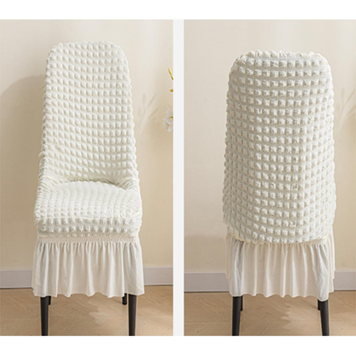 High Stretch Chair Covers for Dining Chairs Covers Set of 2 Removable Dining Room Chair Slipcovers with Skirt  Dorm Chair Covers Protector for Kitchen Wedding Party Banquet(White)
