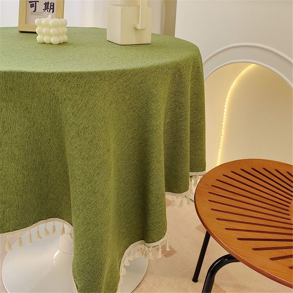 Linen Small Square Tablecloth Textured Farmhouse Fabric Table Cloth Heavy Duty Wrinkle Resistant Washable Tassel Table Cover for Kitchen Dining Tabletop Decoration 90*90cm Grass Green