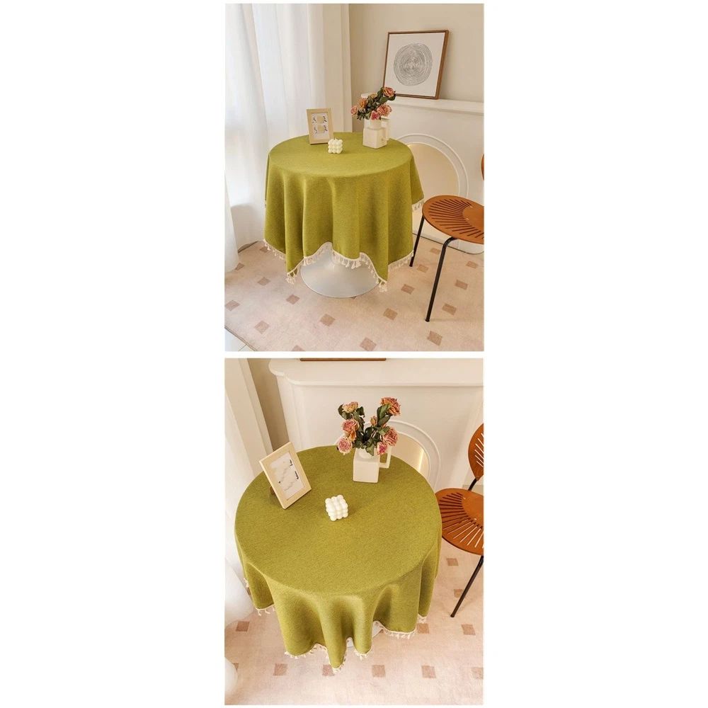 Linen Small Square Tablecloth Textured Farmhouse Fabric Table Cloth Heavy Duty Wrinkle Resistant Washable Tassel Table Cover for Kitchen Dining Tabletop Decoration 90*90cm Grass Green