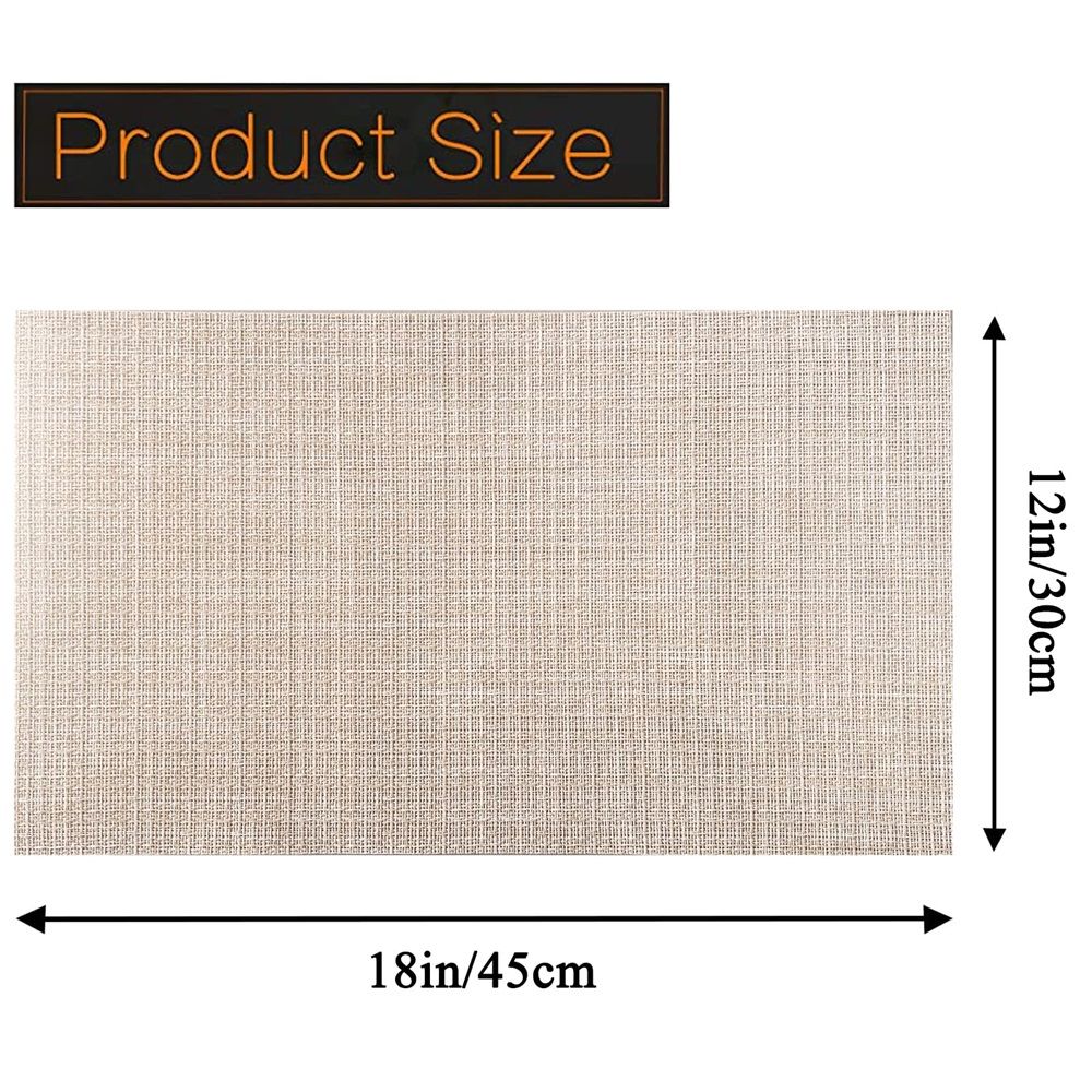 Beige Placemats Set of 6 Vinyl PVC Durable Place Mats for Dining Table,Heat Resistant Non-Slip Woven Tabel Mats (18x12 inches, Beige)，Only table mats