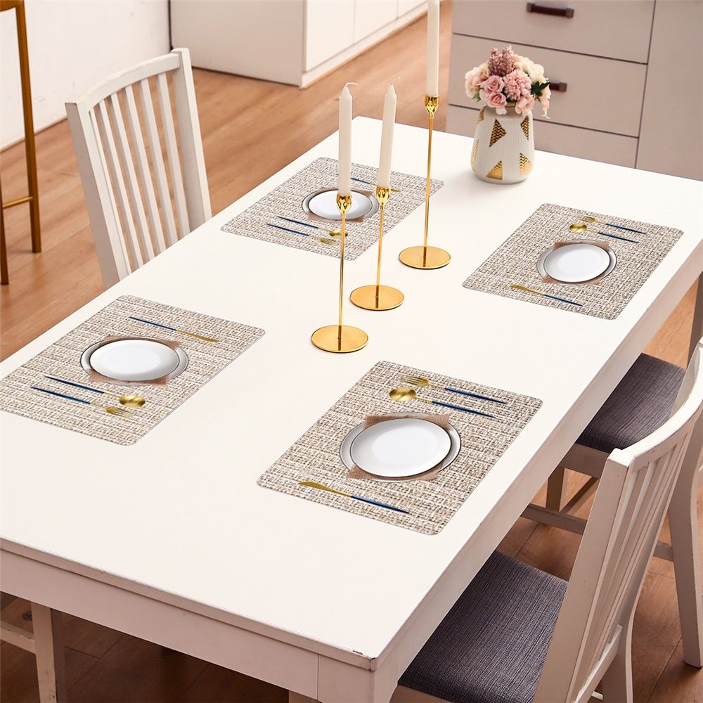 Beige Placemats Set of 6 Vinyl PVC Durable Place Mats for Dining Table,Heat Resistant Non-Slip Woven Tabel Mats (18x12 inches, Beige)，Only table mats