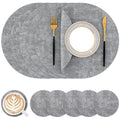Round Faux Leather Placemats, Washable Dual-Side Table Mats, Wipeable Heat-Resistant Dining Place Mats for Outdoor and Indoor, Set of 6, Diameter 13 inch, Light Grey，Only placemats are available