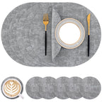 Round Faux Leather Placemats, Washable Dual-Side Table Mats, Wipeable Heat-Resistant Dining Place Mats for Outdoor and Indoor, Set of 6, Diameter 13 inch, Light Grey，Only placemats are available